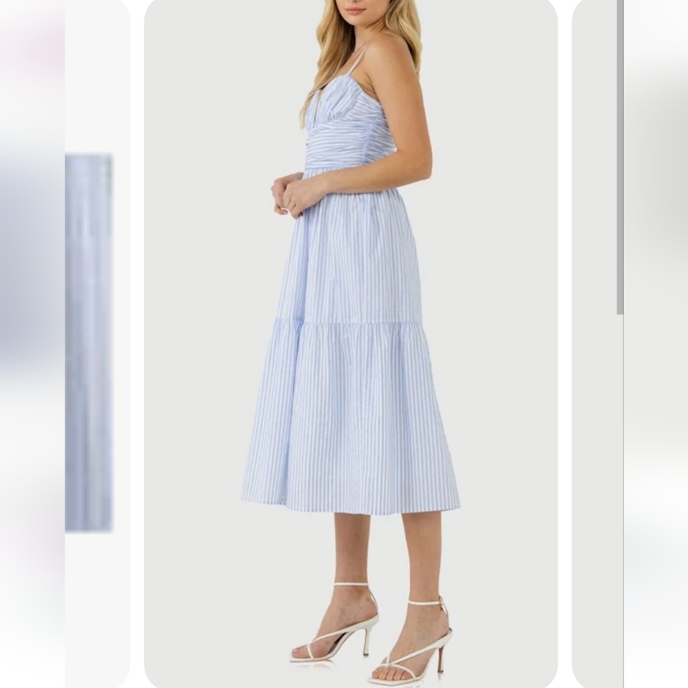English Factory Blue White Stripped Midi Dress - Picture 6 of 6
